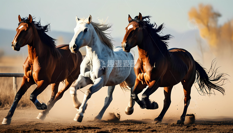 高清大图下载【趣麦麦图】马儿奔跑灰尘