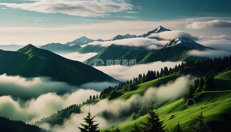 高清大图下载【趣麦麦图】绿色大山萦绕