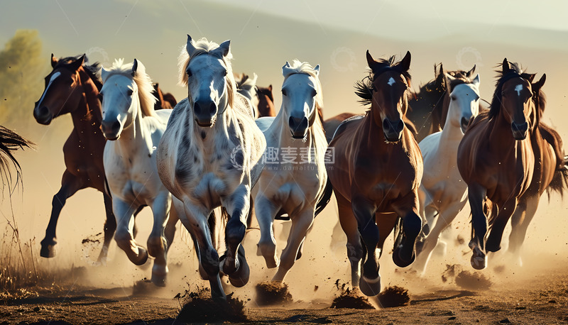 高清大图下载【趣麦麦图】褐色 白色马儿