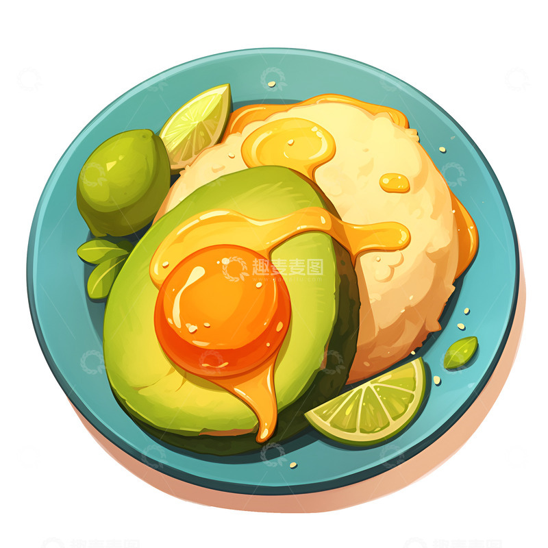 高清大图下载【趣麦麦图】卡通一盘牛油果和土豆泥