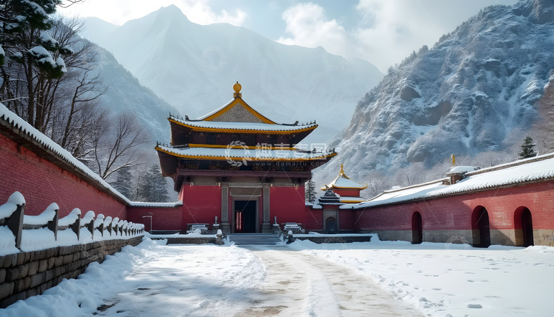 高清大图下载【趣麦麦图】萧条的雪山建筑