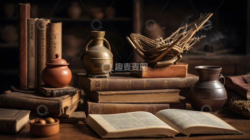 高清大图下载【趣麦麦图】古朴的书案摆设