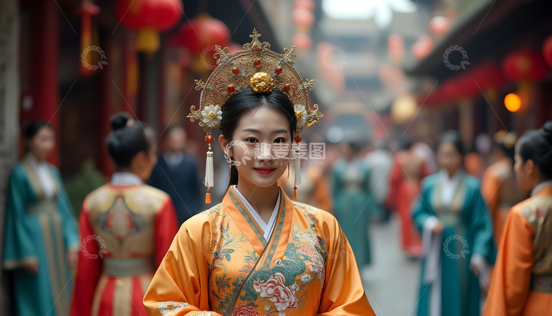 高清大图下载【趣麦麦图】冠鬓传统华服