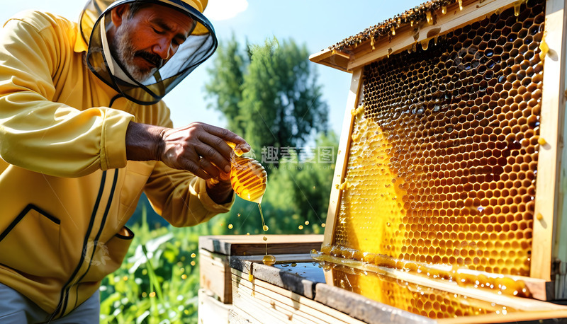 高清大图下载【趣麦麦图】养蜂人蜂蜜的采集