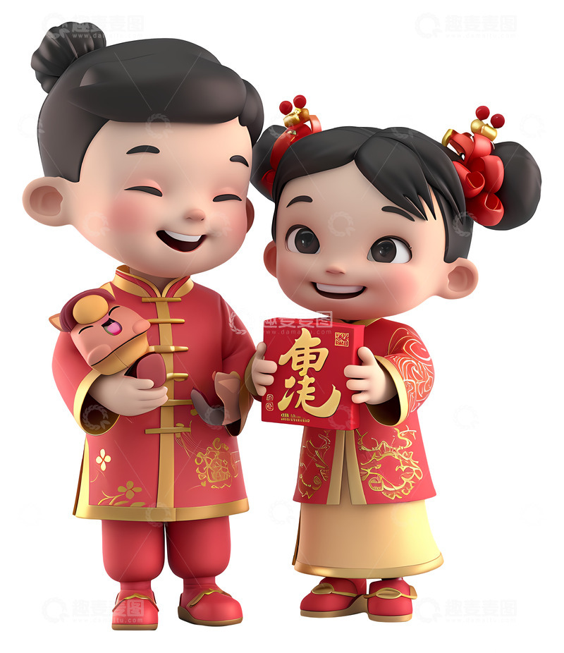 高清大图下载【趣麦麦图】春节元素小孩送礼