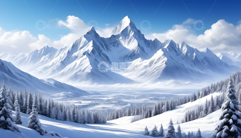 高清大图下载【趣麦麦图】大雪皑皑的高山