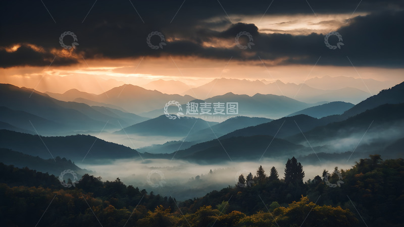 高清大图下载【趣麦麦图】霞光下的大山风光