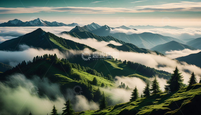 高清大图下载【趣麦麦图】翠绿色的山间