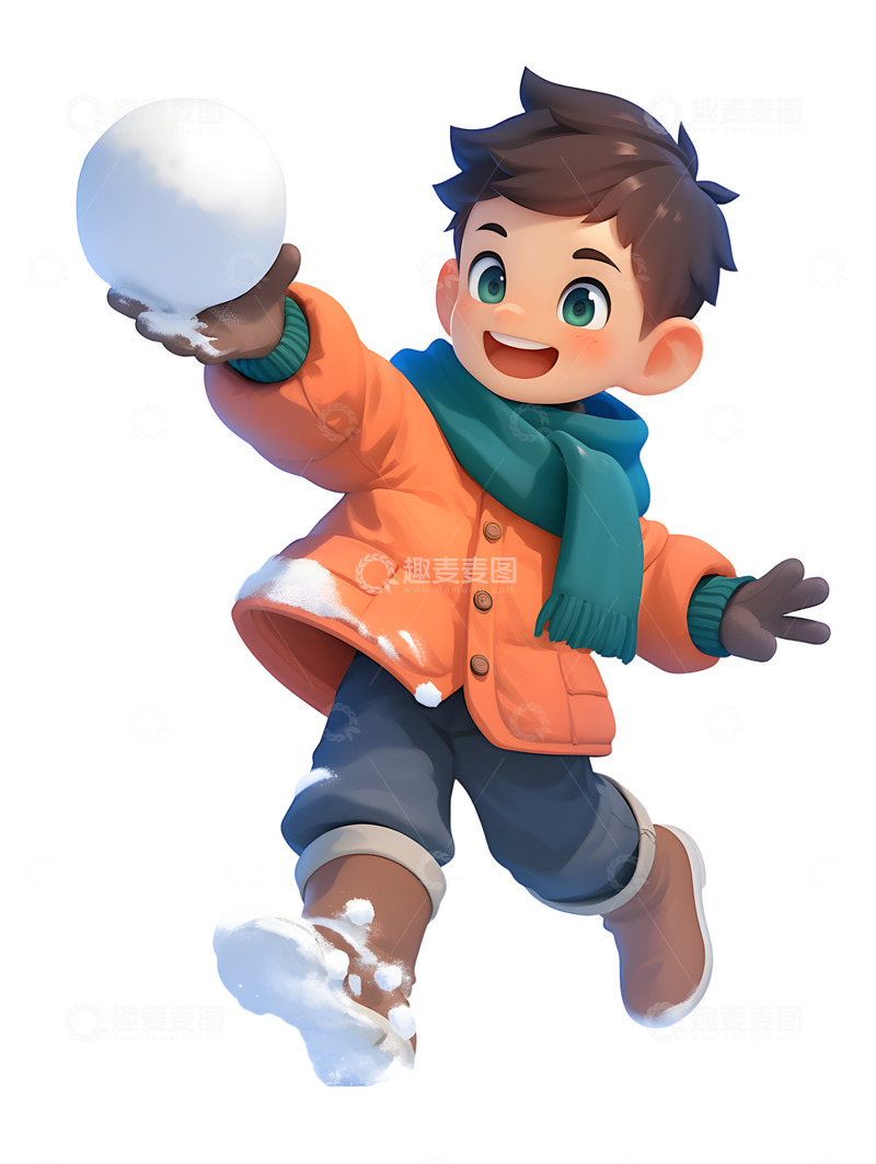 高清大图下载【趣麦麦图】打雪仗的小男孩