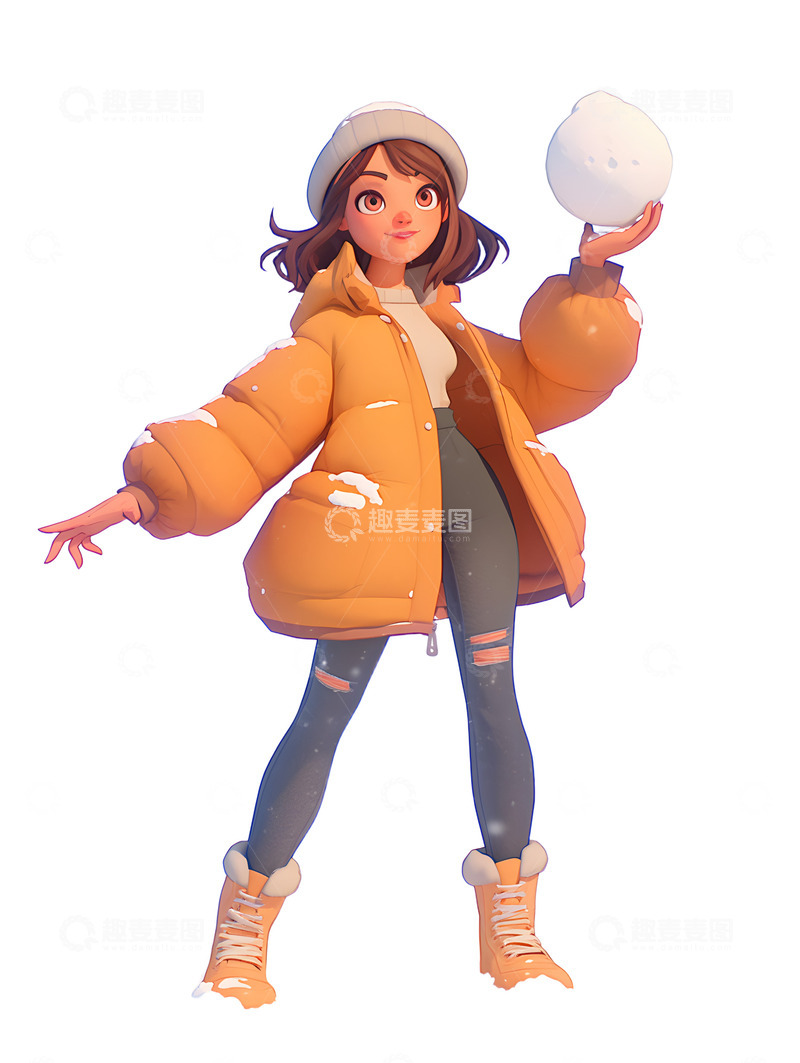 高清大图下载【趣麦麦图】可爱的女孩在打雪仗雪球