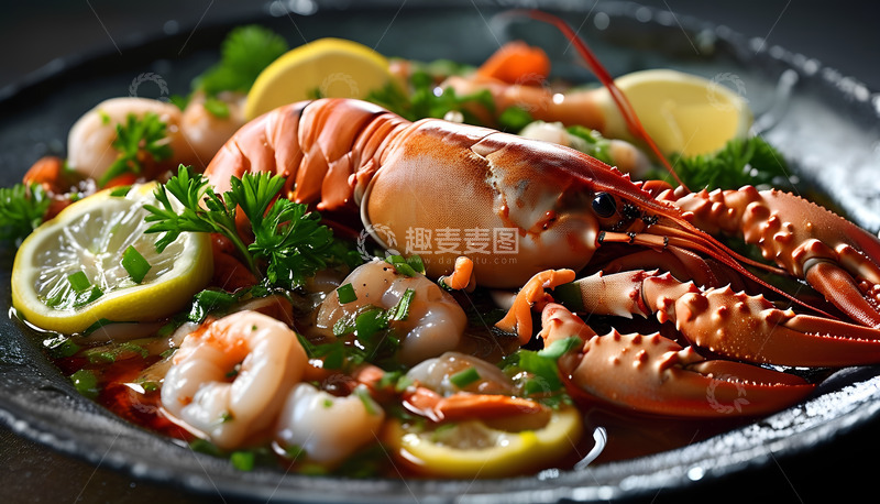 高清大图下载【趣麦麦图】大虾柠檬盘子