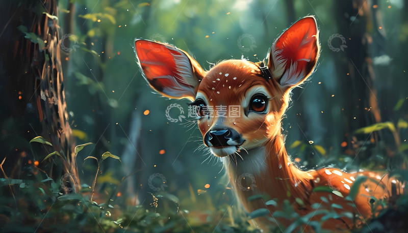 高清大图下载【趣麦麦图】大树动物小鹿