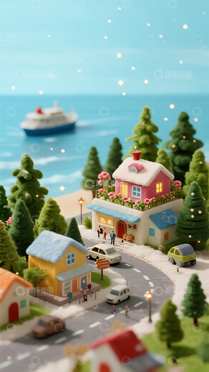 高清大图下载【趣麦麦图】微缩景观海边小镇