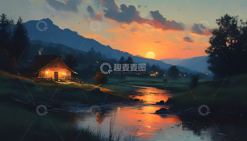 高清大图下载【趣麦麦图】灯光夕阳天空