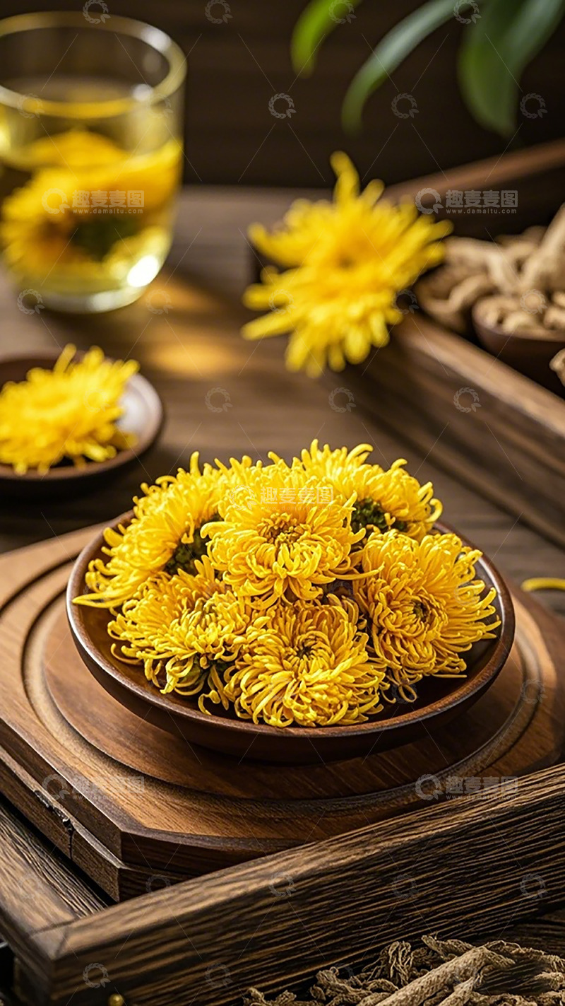 高清大图下载【趣麦麦图】菊花茶静物图