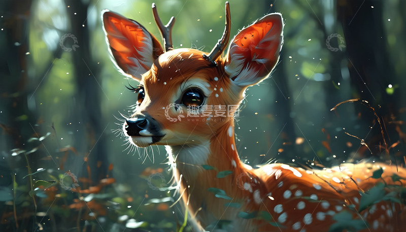 高清大图下载【趣麦麦图】小鹿大树树林