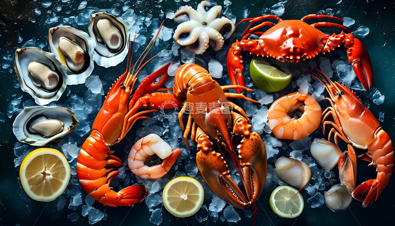 高清大图下载【趣麦麦图】大虾冰块生蚝