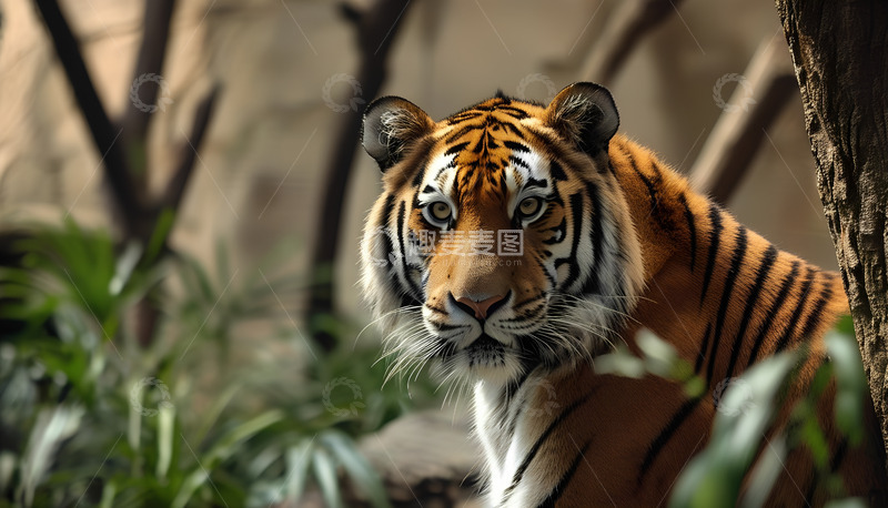 高清大图下载【趣麦麦图】老虎动物大树