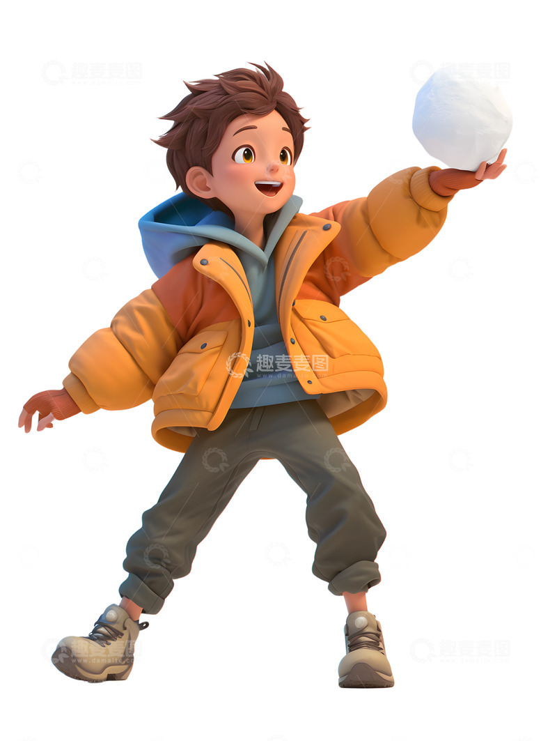 高清大图下载【趣麦麦图】打雪仗的男生雪球