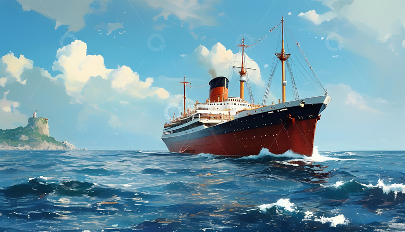 高清大图下载【趣麦麦图】大船白云海水