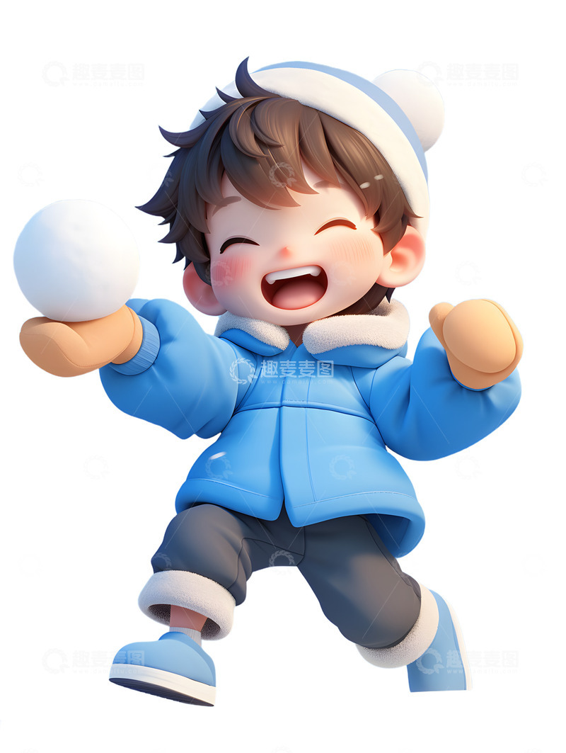 高清大图下载【趣麦麦图】卡通打雪仗小孩