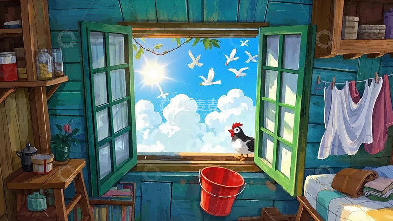 高清大图下载【趣麦麦图】卡通手绘卧室