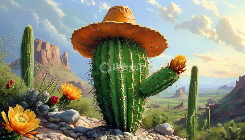 高清大图下载【趣麦麦图】帽子仙人掌白云