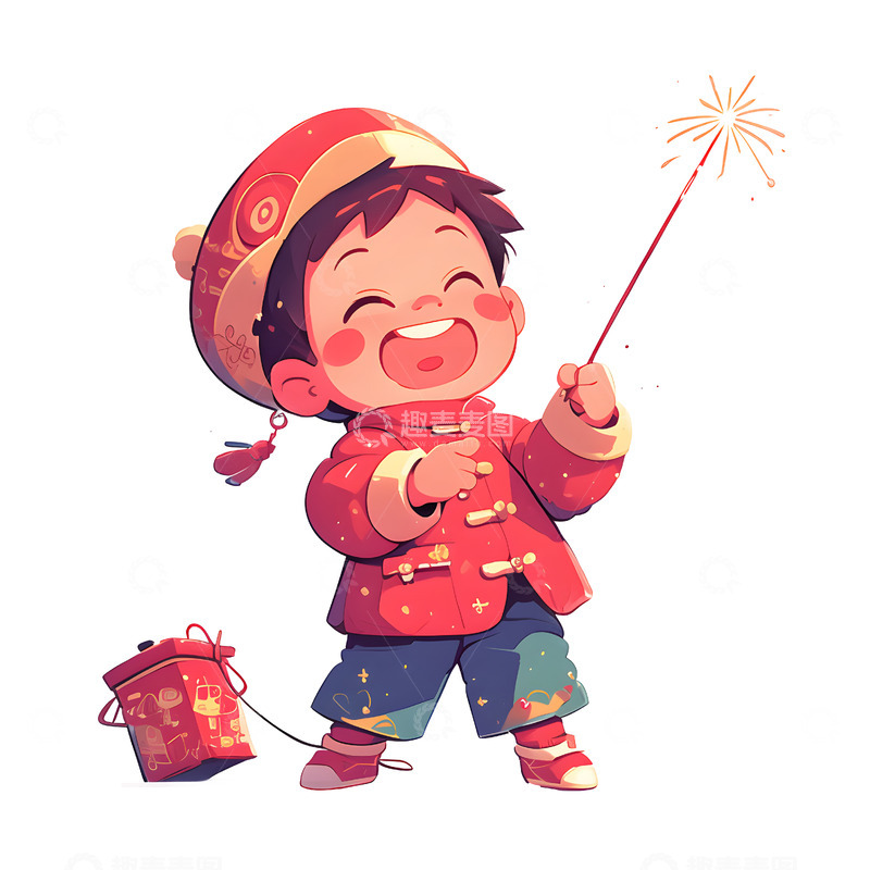 高清大图下载【趣麦麦图】春节小男孩玩烟花