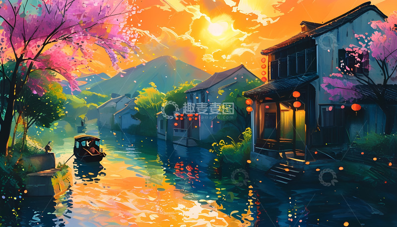 高清大图下载【趣麦麦图】美景花树房子