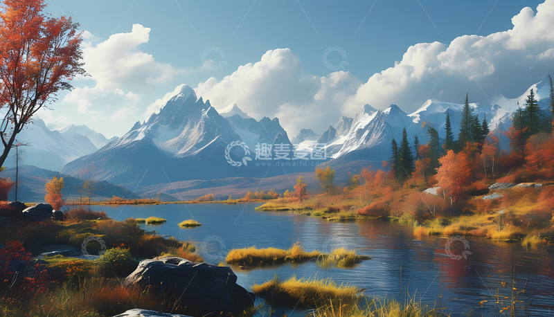 高清大图下载【趣麦麦图】雪山小溪大树