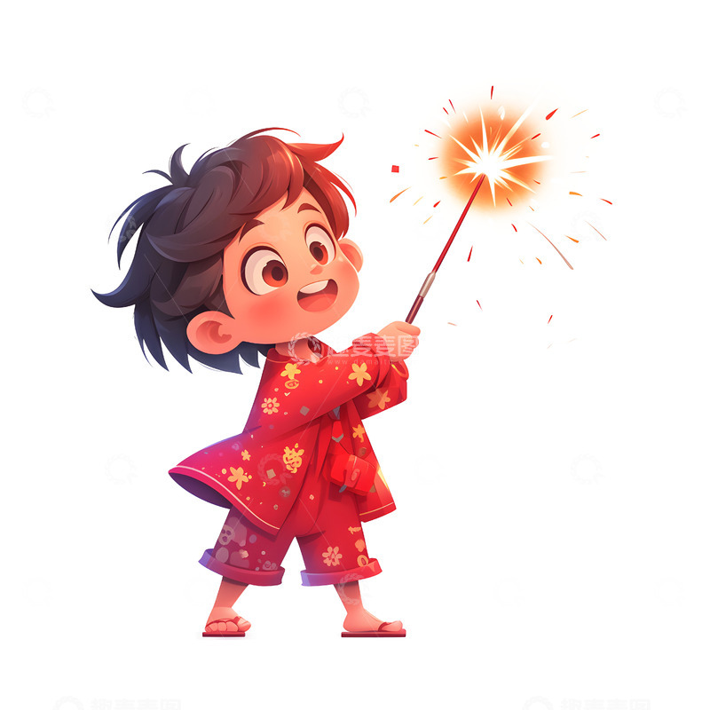 高清大图下载【趣麦麦图】春节小女孩玩烟花
