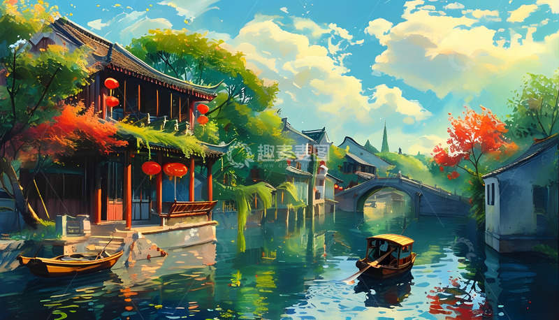 高清大图下载【趣麦麦图】船只白云水流