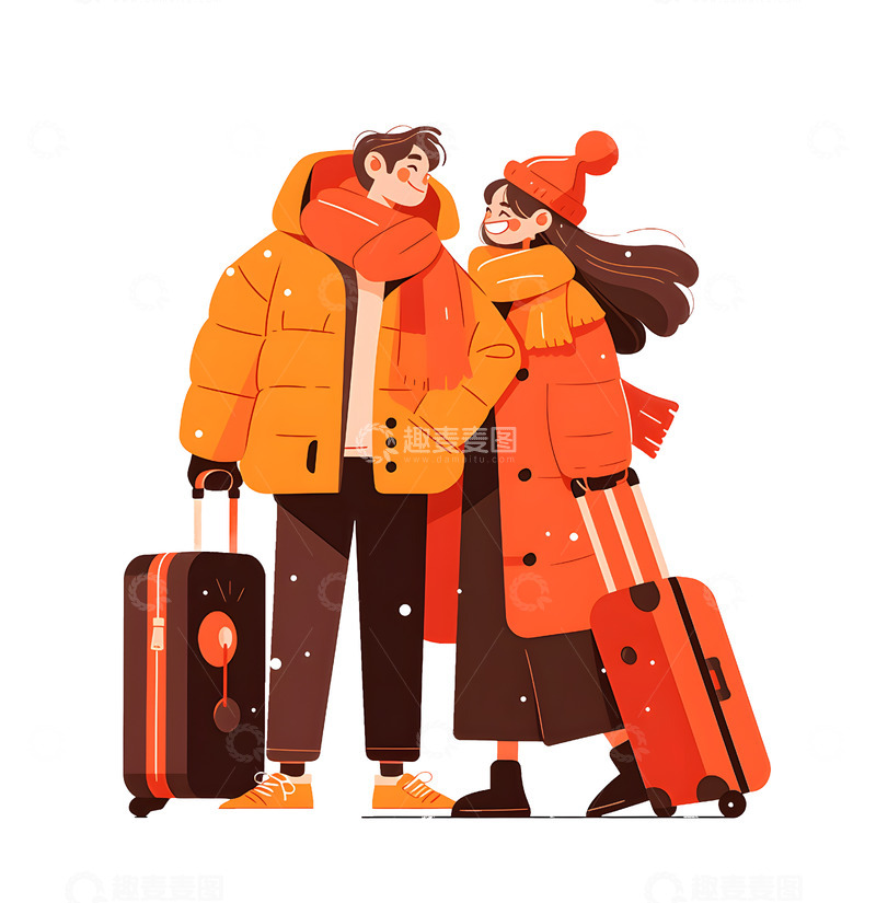 高清大图下载【趣麦麦图】春节情侣旅行回家