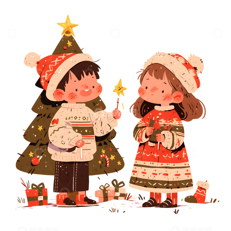 高清大图下载【趣麦麦图】春节儿童庆祝新年