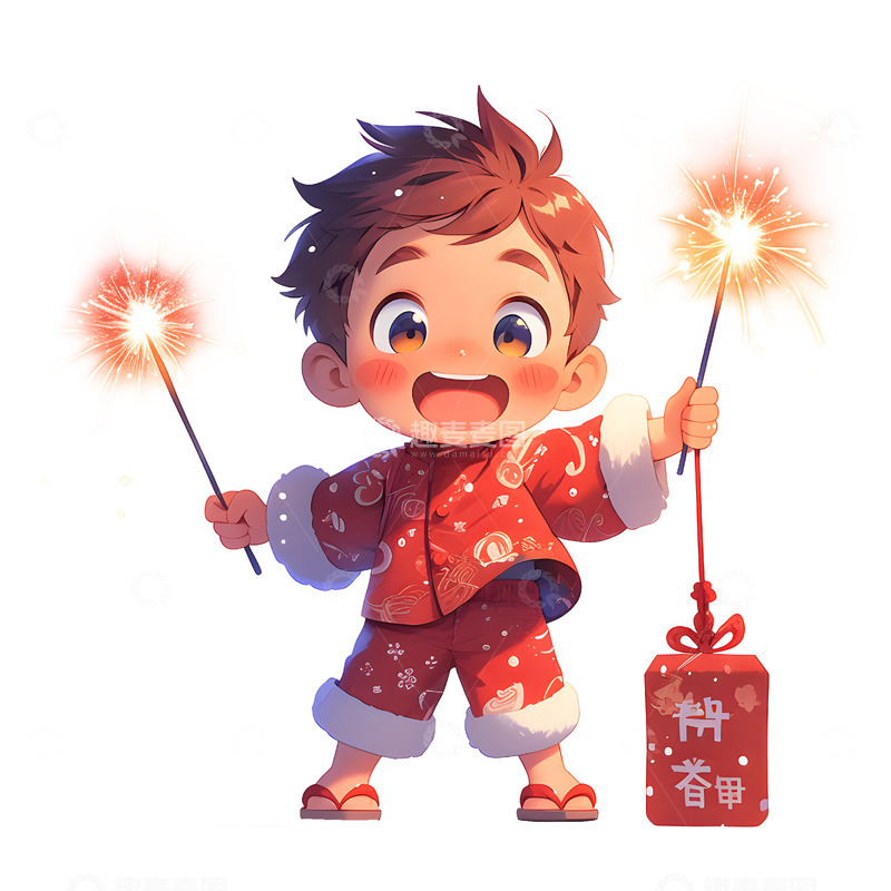 高清大图下载【趣麦麦图】春节小男孩庆祝新年