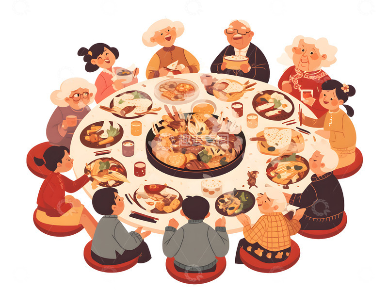 高清大图下载【趣麦麦图】春节家族盛宴