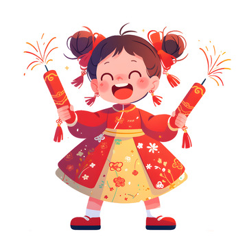 春节小女孩放鞭炮