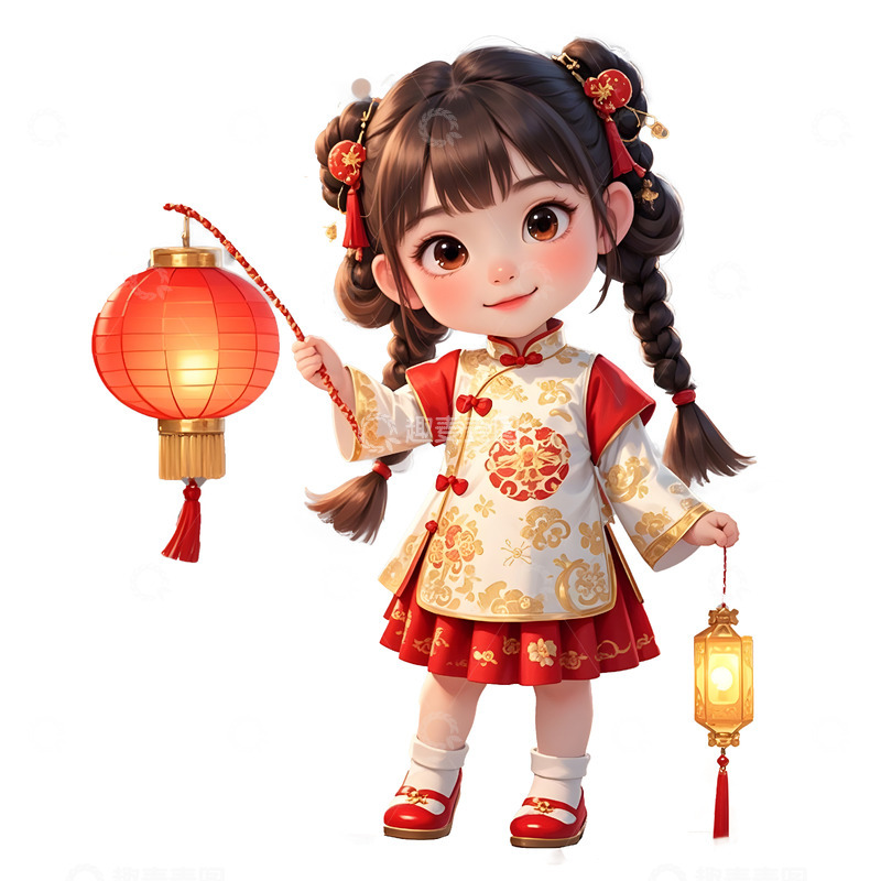 高清大图下载【趣麦麦图】春节小女孩提灯笼