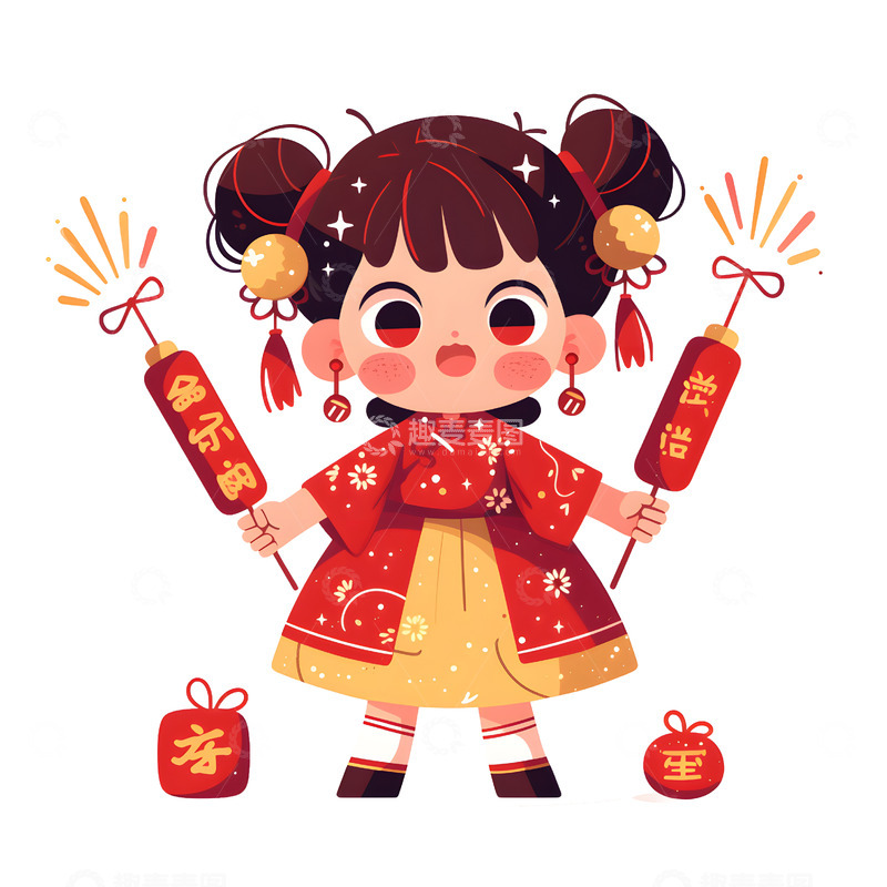 高清大图下载【趣麦麦图】春节小女孩庆祝新年