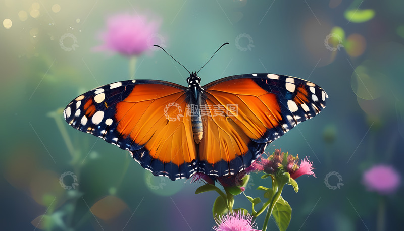高清大图下载【趣麦麦图】粉色花儿蝴蝶