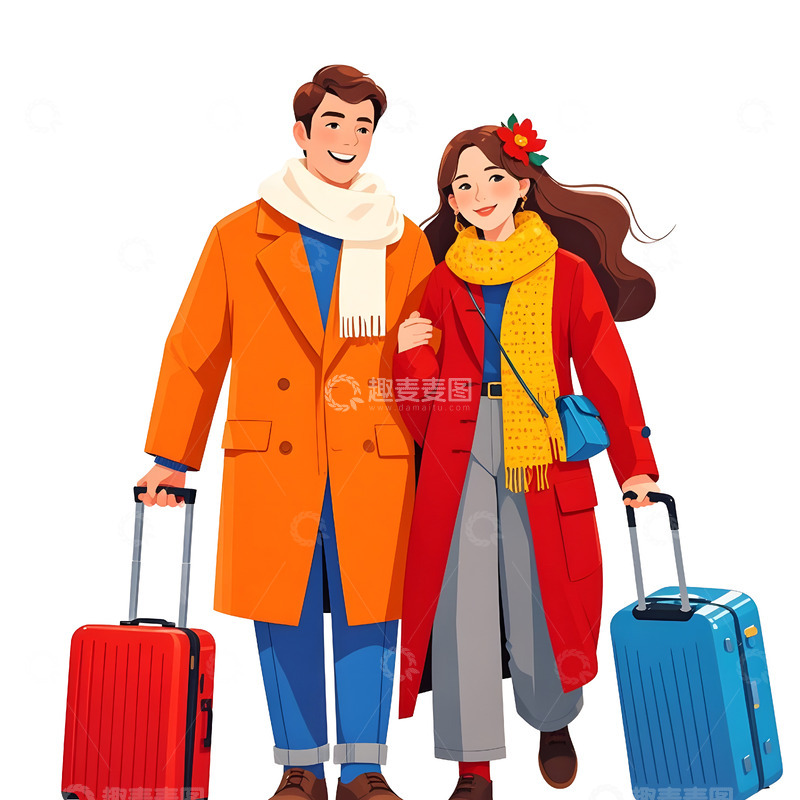 高清大图下载【趣麦麦图】春节夫妻旅行归来