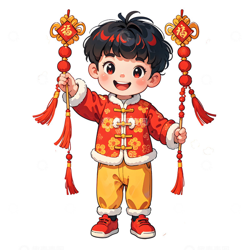 高清大图下载【趣麦麦图】春节小男孩庆贺新年