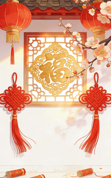 新春福字灯笼梅花喜庆背景