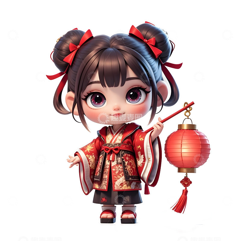 高清大图下载【趣麦麦图】春节小女孩节日提着灯笼