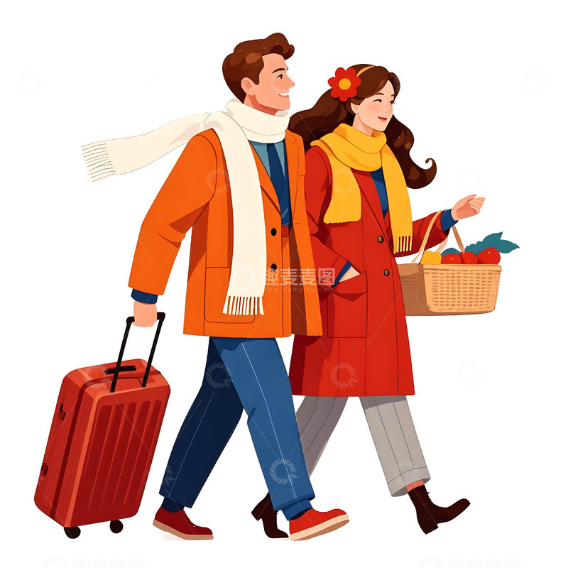 高清大图下载【趣麦麦图】春节夫妻归家团聚