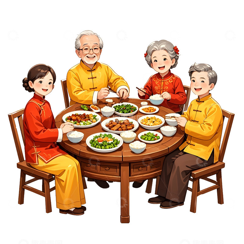 高清大图下载【趣麦麦图】春节长辈团聚共餐