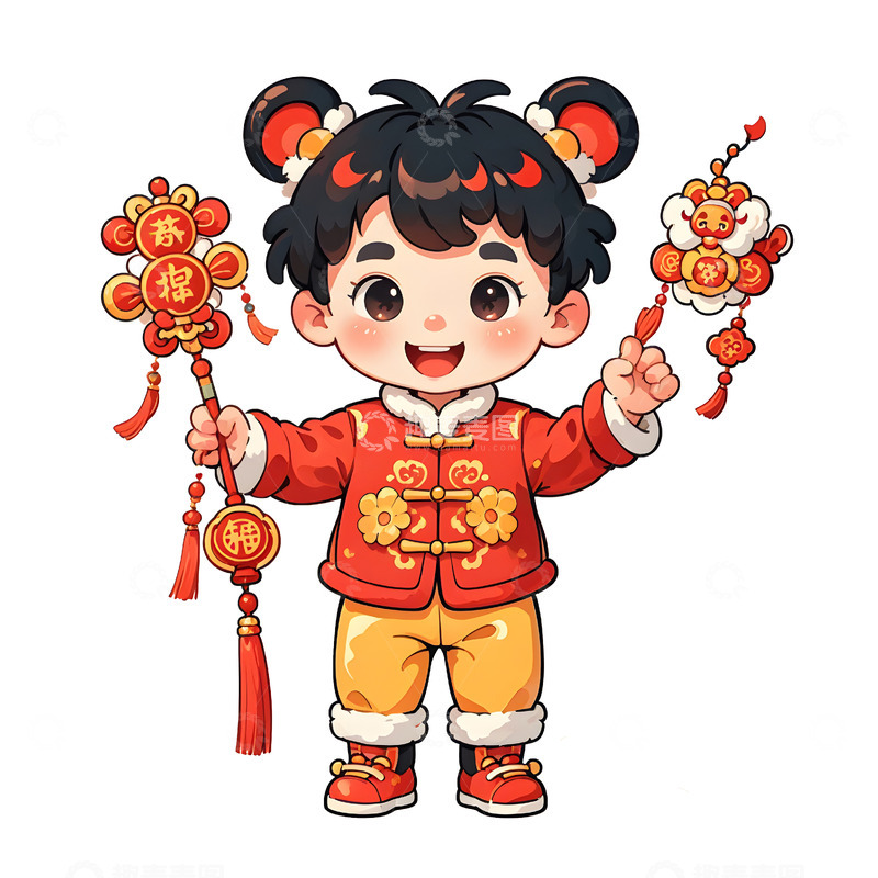 高清大图下载【趣麦麦图】春节小男孩喜庆送福