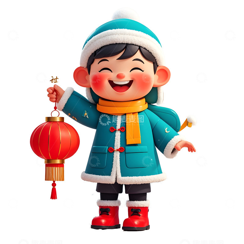 高清大图下载【趣麦麦图】春节小男孩提灯笼