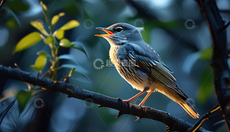 高清大图下载【趣麦麦图】小鸟树枝树叶