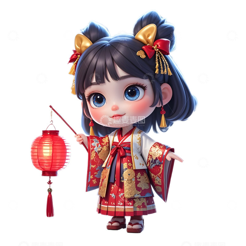 高清大图下载【趣麦麦图】春节小女孩传统庆祝